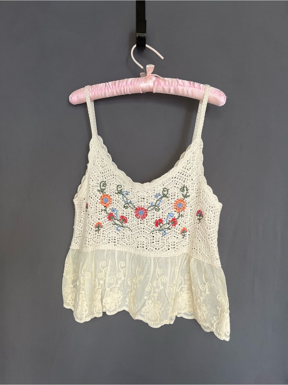 Altar'd State Avery crochet peplum top Size L